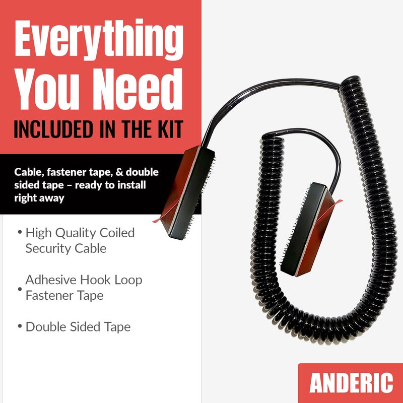 Anderic Universal Coiled Security Cable Bulk Pricing Available - Remote Control Tether Security Cable Leash with Hook and Loop Fastener Tape and Double-Sided Tape - Anderic - CBL02 - Image 3